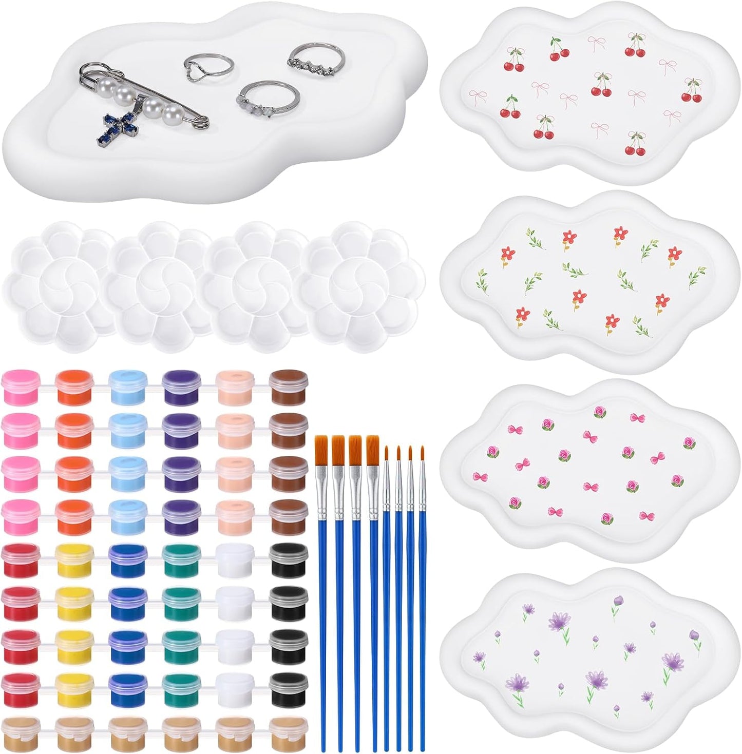 MotiMind 4 Set Jewelry Tray Ceramics to Paint Ready to Paint Your Own Ceramic Ring Dish Holder DIY Unpainted Plaster Trinket Dish Paintable Tray Crafts with Brush Palette for Adults(Oval Shape)