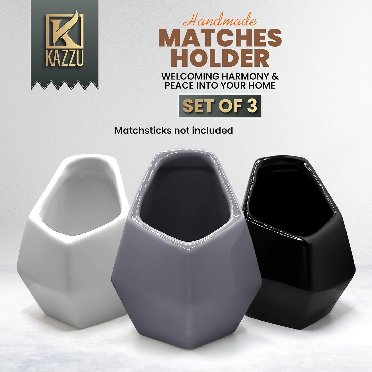 Kazzu Ceramic Match Holder with Striker - Unique Handmade Matches Holder Match Jar, Matches Sold Separately