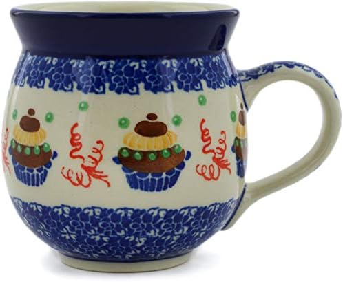 Authentic Polish Pottery Bubble Mug 12 oz Signature UNIKAT in Forget Me Not Design Handmade in Bolesławiec Poland by Ceramika Artystyczna + Certificate of Authenticity