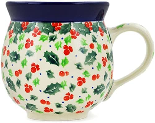 Authentic Polish Pottery Bubble Mug 12 oz Signature UNIKAT in Forget Me Not Design Handmade in Bolesławiec Poland by Ceramika Artystyczna + Certificate of Authenticity