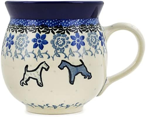 Authentic Polish Pottery Bubble Mug 12 oz Signature UNIKAT in Forget Me Not Design Handmade in Bolesławiec Poland by Ceramika Artystyczna + Certificate of Authenticity