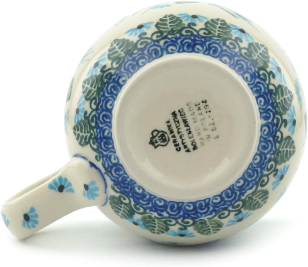 Authentic Polish Pottery Bubble Mug 12 oz Signature UNIKAT in Forget Me Not Design Handmade in Bolesławiec Poland by Ceramika Artystyczna + Certificate of Authenticity