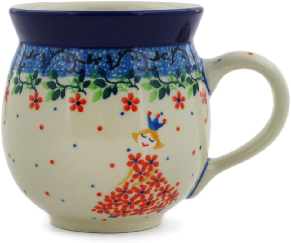 Authentic Polish Pottery Bubble Mug 12 oz Signature UNIKAT in Forget Me Not Design Handmade in Bolesławiec Poland by Ceramika Artystyczna + Certificate of Authenticity