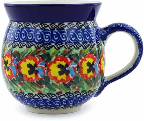 Authentic Polish Pottery Bubble Mug 12 oz Signature UNIKAT in Forget Me Not Design Handmade in Bolesławiec Poland by Ceramika Artystyczna + Certificate of Authenticity