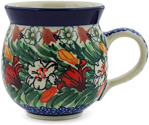 Authentic Polish Pottery Bubble Mug 12 oz Signature UNIKAT in Forget Me Not Design Handmade in Bolesławiec Poland by Ceramika Artystyczna + Certificate of Authenticity