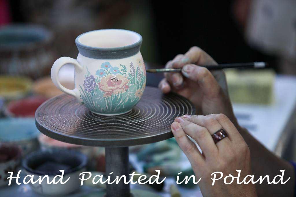 Authentic Polish Pottery Bubble Mug 12 oz Signature UNIKAT in Forget Me Not Design Handmade in Bolesławiec Poland by Ceramika Artystyczna + Certificate of Authenticity