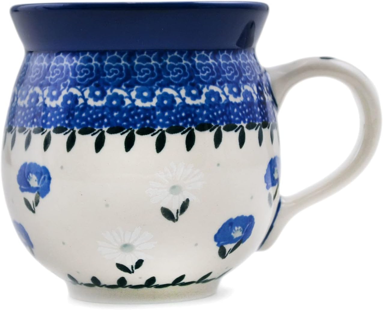 Authentic Polish Pottery Bubble Mug 12 oz Signature UNIKAT in Forget Me Not Design Handmade in Bolesławiec Poland by Ceramika Artystyczna + Certificate of Authenticity