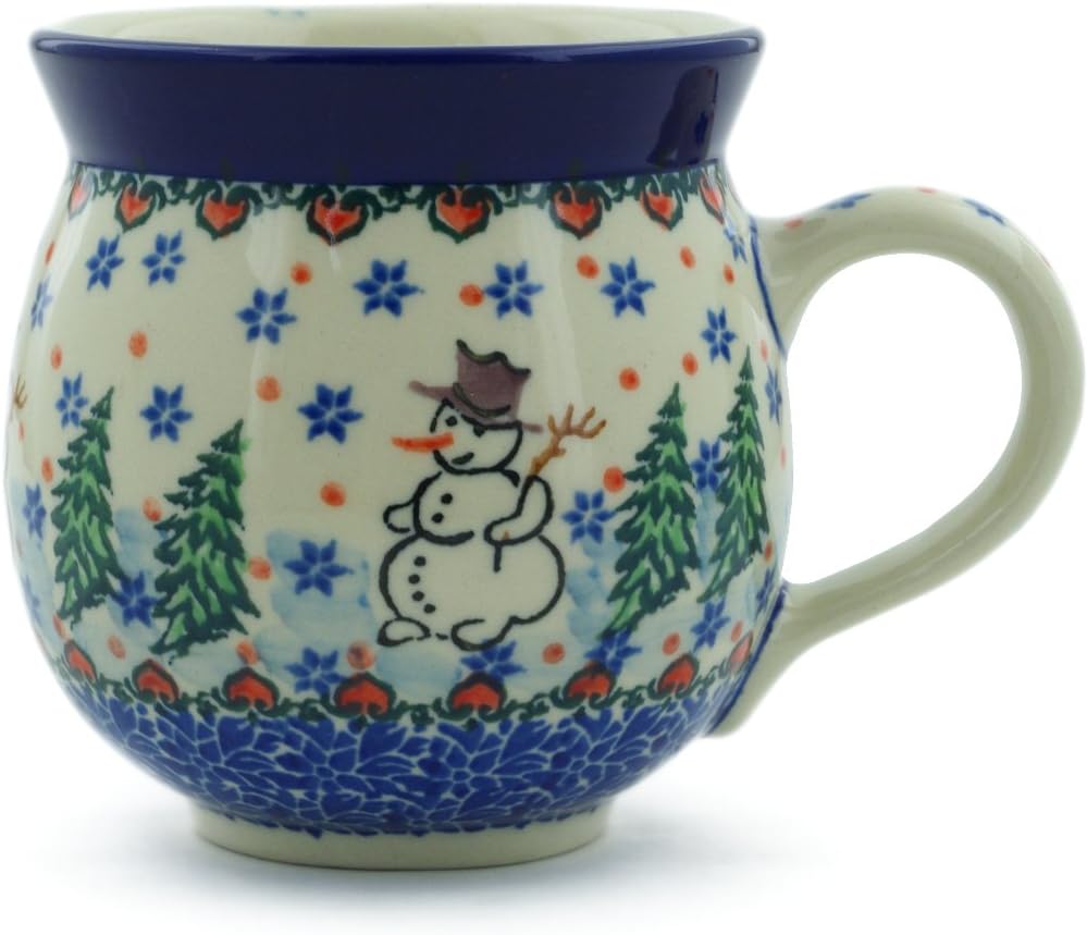 Authentic Polish Pottery Bubble Mug 12 oz Signature UNIKAT in Forget Me Not Design Handmade in Bolesławiec Poland by Ceramika Artystyczna + Certificate of Authenticity