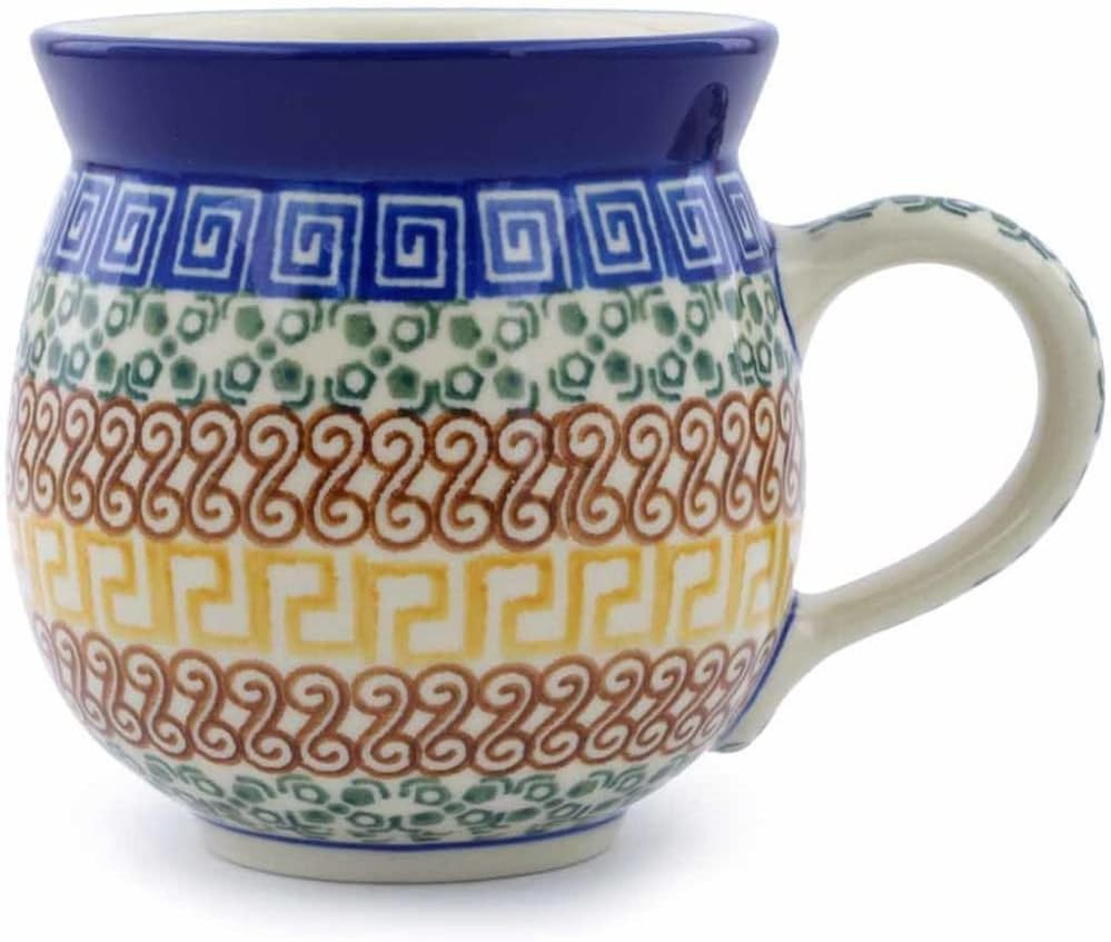 Authentic Polish Pottery Bubble Mug 12 oz Signature UNIKAT in Forget Me Not Design Handmade in Bolesławiec Poland by Ceramika Artystyczna + Certificate of Authenticity