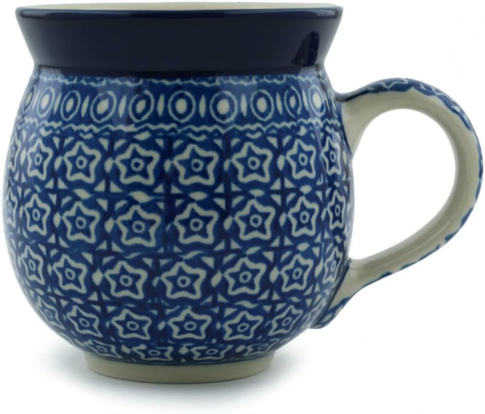 Authentic Polish Pottery Bubble Mug 12 oz Signature UNIKAT in Forget Me Not Design Handmade in Bolesławiec Poland by Ceramika Artystyczna + Certificate of Authenticity