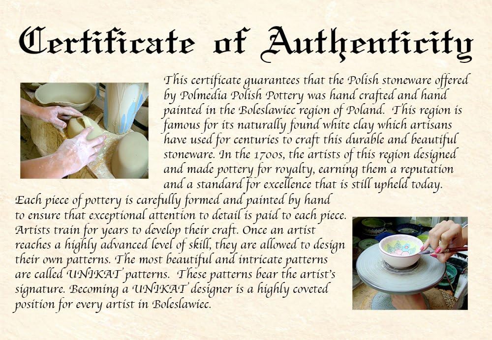 Authentic Polish Pottery Bubble Mug 12 oz Signature UNIKAT in Forget Me Not Design Handmade in Bolesławiec Poland by Ceramika Artystyczna + Certificate of Authenticity